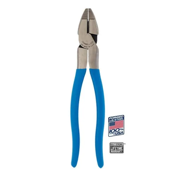 Channellock 369 9.5-Inch Lineman's Pliers | Xtreme Leverage Technology (XLT) Requires Less Force to Cut than Other High-Leverage Models | Forged from High Carbon Steel | Made in the USA, Blue Handle