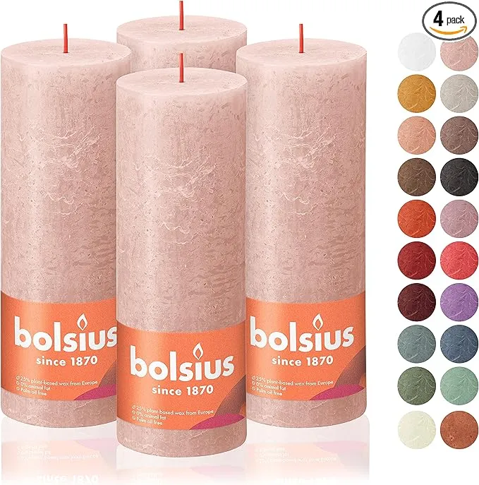 Bolsius 4 Pack Misty Pink Rustic Pillar Candles - 2.75 x 7.5 Inches - Premium ...