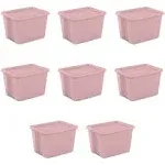 Sterilite 18 Gallon Tote Box Plastic, Blush Pink, Set of 8