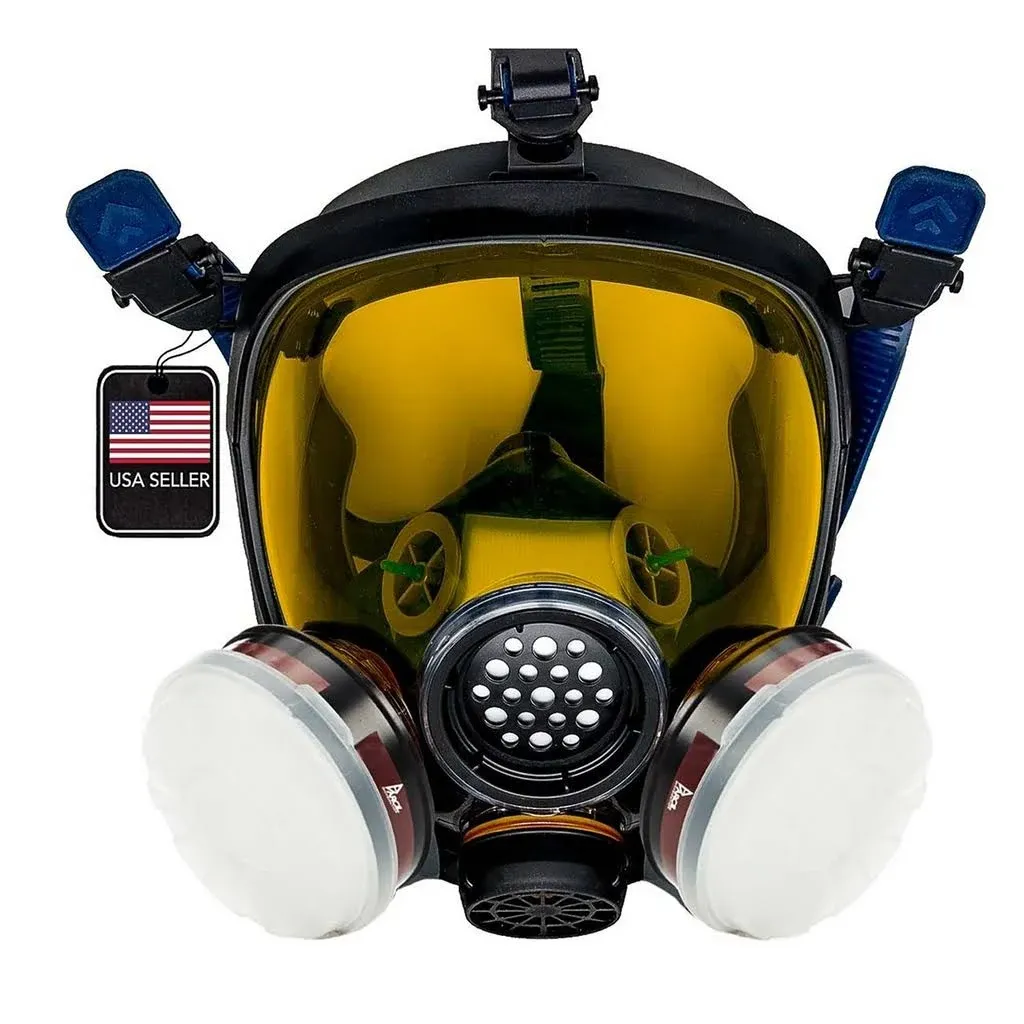 PD-100 Full Face Organic Vapor & Particulate Respirator - Dual Activated Charcoal Filtration - Full Face Eye Protection Mask