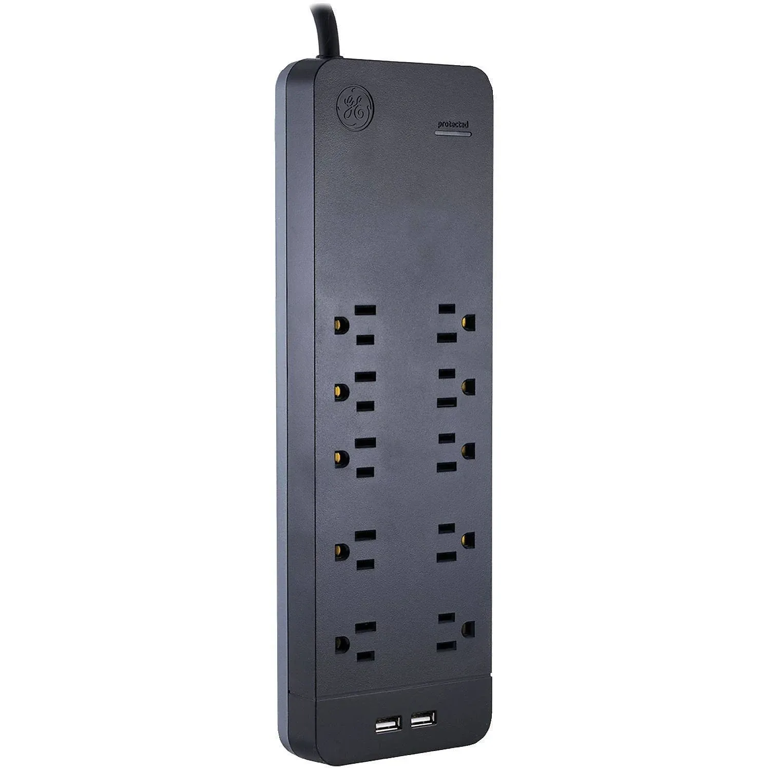 GE 10 Outlet 2 USB Surge Protector, 4 ft Extension Cord, Black - 37746