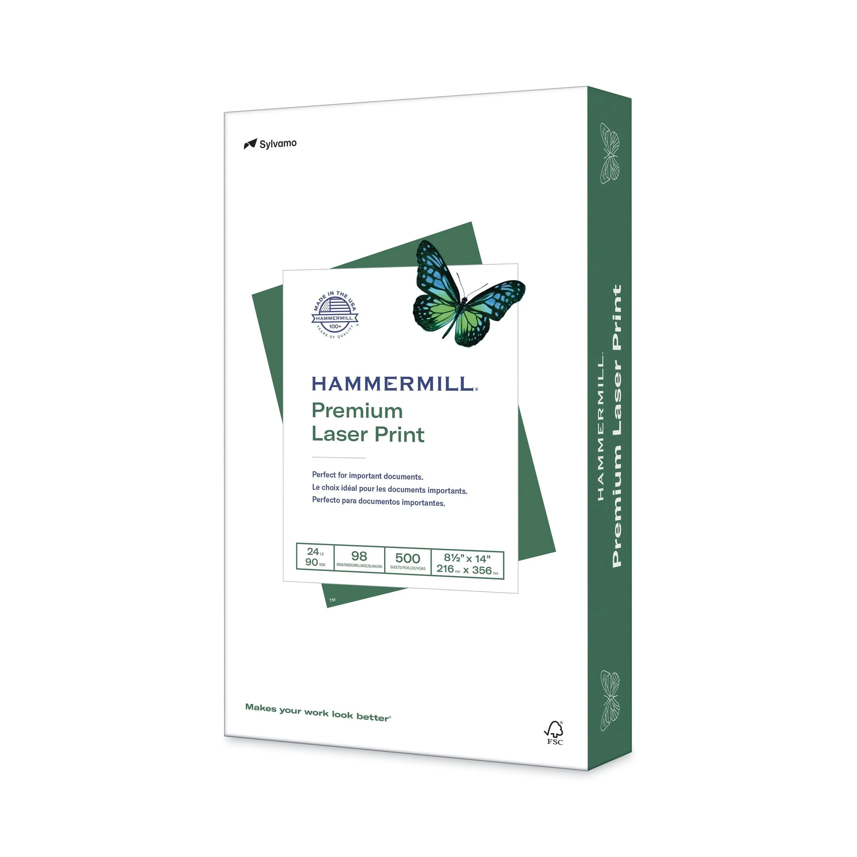 Hammermill Premium Laser Print Paper, 98 Bright, 24lb, 8.5 x 14, White, 500/Ream