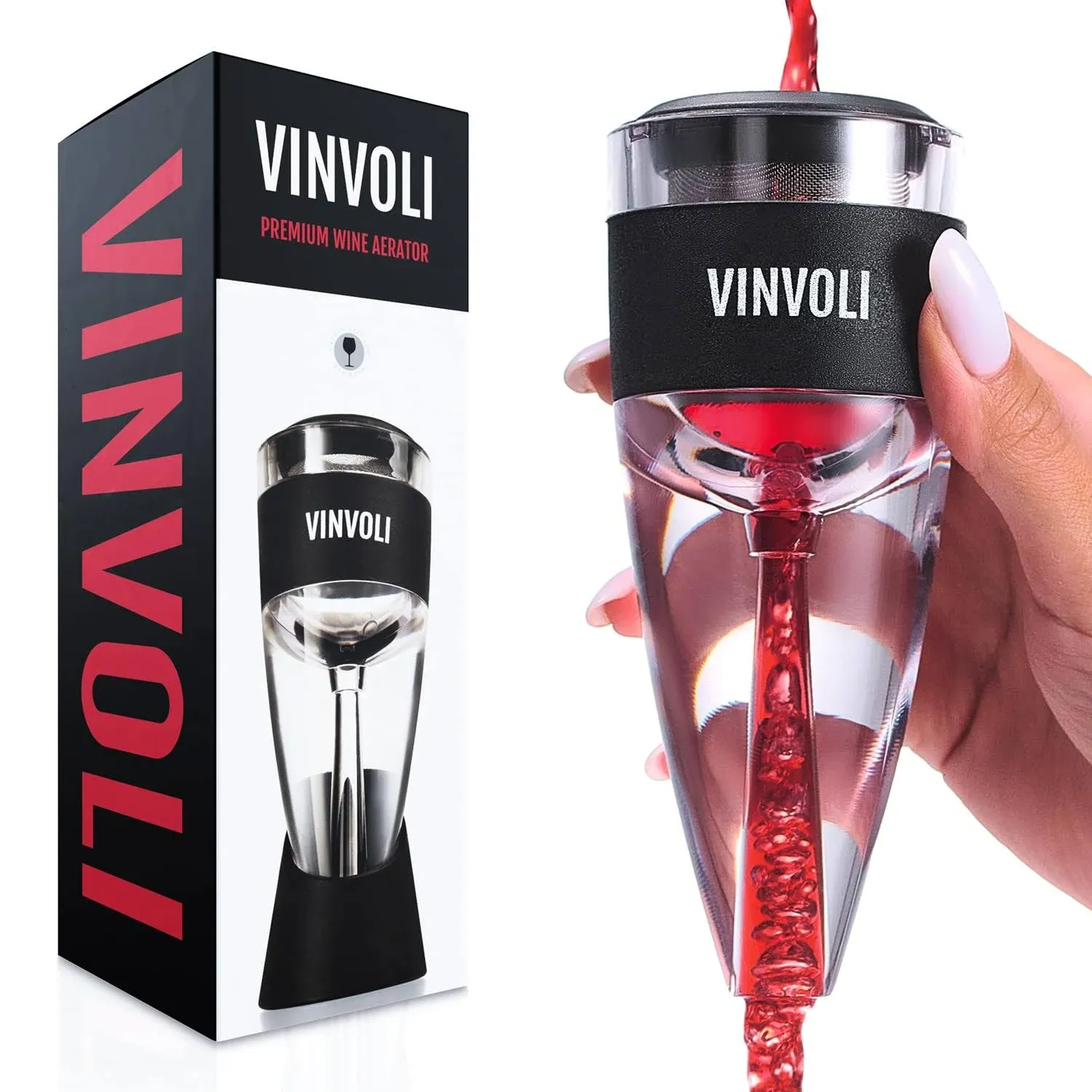 VINVOLI Wine Aerator - New 2020 Luxury Wine Air Aerator - Red Wine Decanter Aerator - Wine Aerator Wine Pourer - Wine Filter Sulfite Soften - Wine Decanters Areators for Wine Bottle - WineGuide Ebook