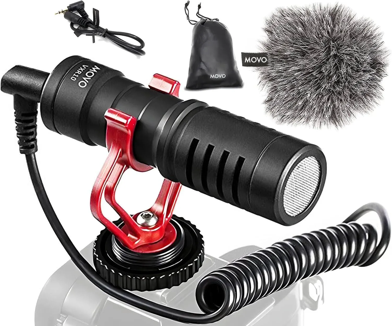 Movo VXR10 Universal Video Microphone with Shock Mount, Deadcat Windscreen, Case for iPhone, Android Smartphones, Canon EOS, Nikon DSLR Cameras and Camcorders - Perfect Camera Microphone, Shotgun Mic