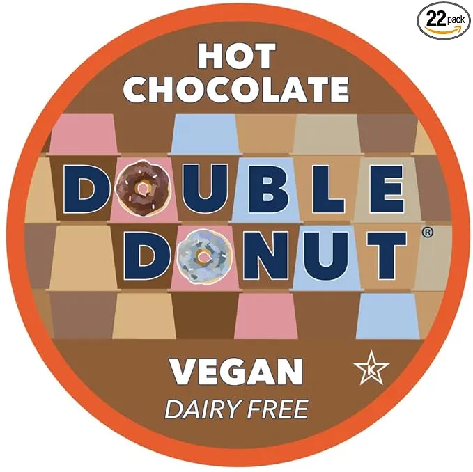 Double Donut Dairy Free Hot Chocolate Pods, Lactose Free Vegan Hot Chocolate Mix Cups for Keurig K Cup Brewers, 22 Count (Pack of 1)