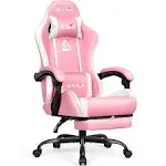 N-gen Video Gaming Computer Chair with Footrest High Back Adjustable Ergonomic Comfortable PU Leather Recliner, Pink