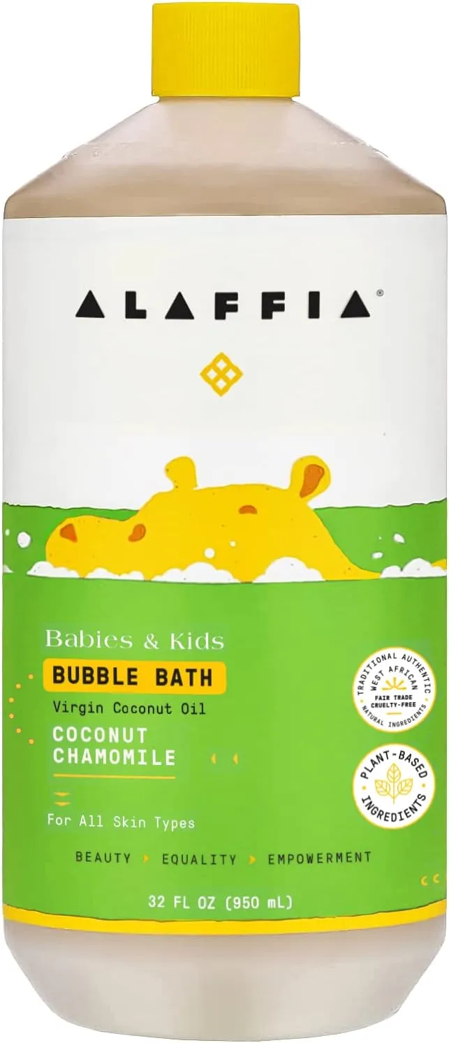 Alaffia Babies and Kids Bubble Bath, Gentle Baby Essentials for Delicate Skin, Cleansing & Calming Bubbles, Plant Based Formula, Vegan, Coconut Chamomile, 32 Fl Oz