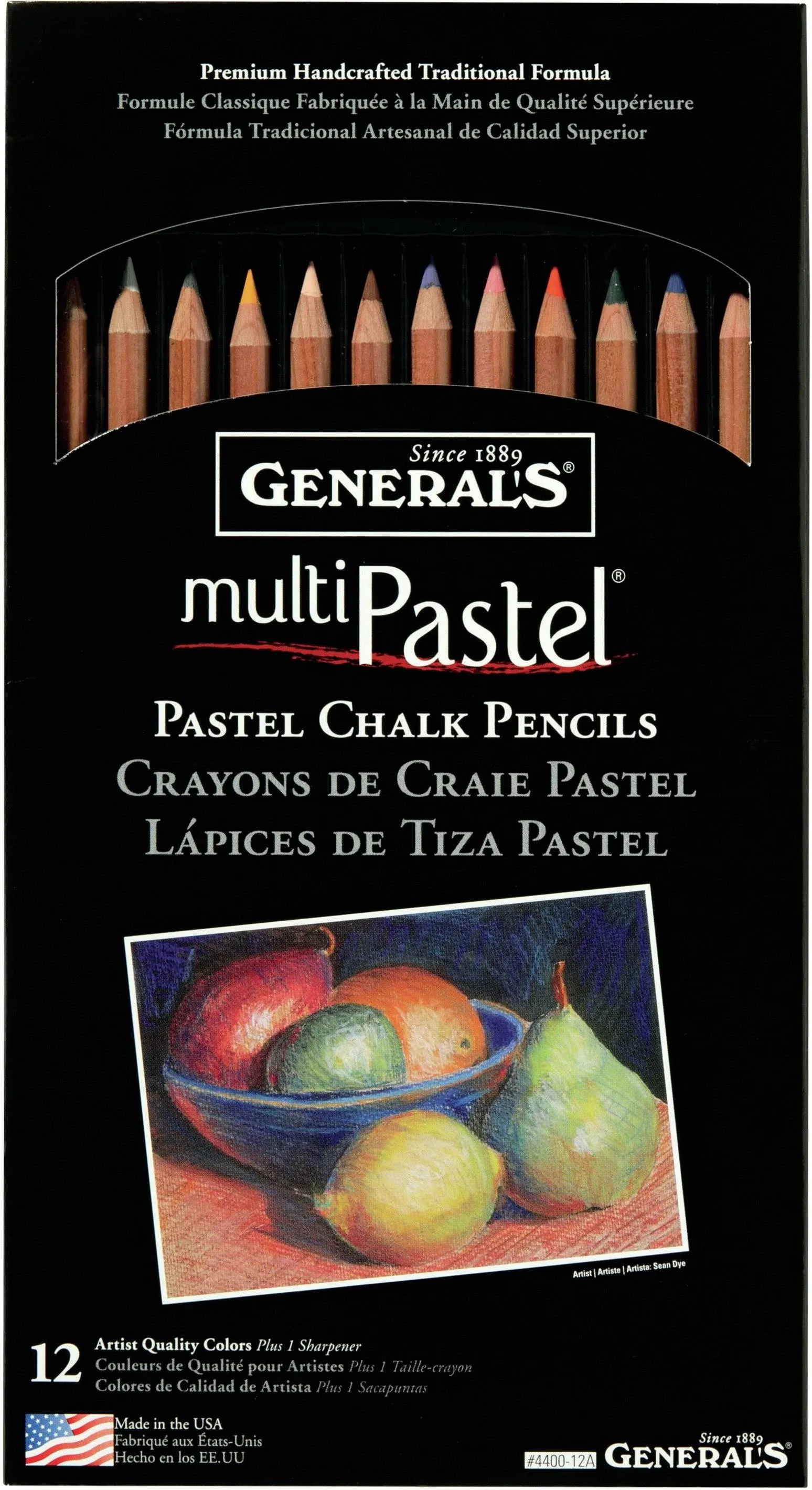 General Pencil 4400-12A General's Pastel Chalk Pencils, 12 Colors, Multicolor, 7 x 1/4 x 1/4 in