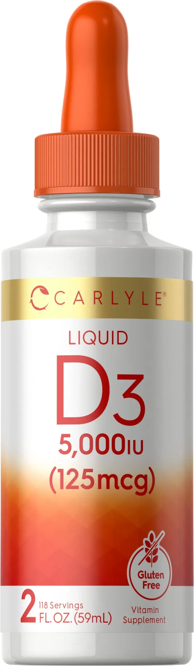 Carlyle Liquid Vitamin D3 | 5000 IU (125 mcg) | 2 oz | Vegetarian, Non-GMO, and Gluten Free Supplement | Vitamin D Liquid Drops for Adults