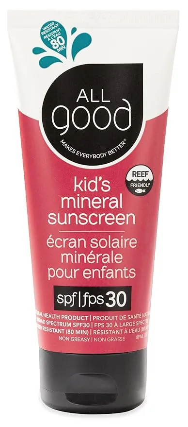 All Good Baby & Kids Sunscreen Lotion for Face & Body - UVA/UVB Broad Spectrum, SPF 30, Zinc Oxide, Coral Reef Friendly, Water Resistant - Zinc, Shea Butter, Coconut Oil, Aloe (3 oz)