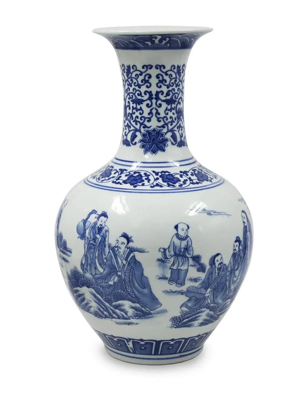 Dahlia Blue and White Vase Handmade Chinese Porcelain Flower Vase Eight Immor...