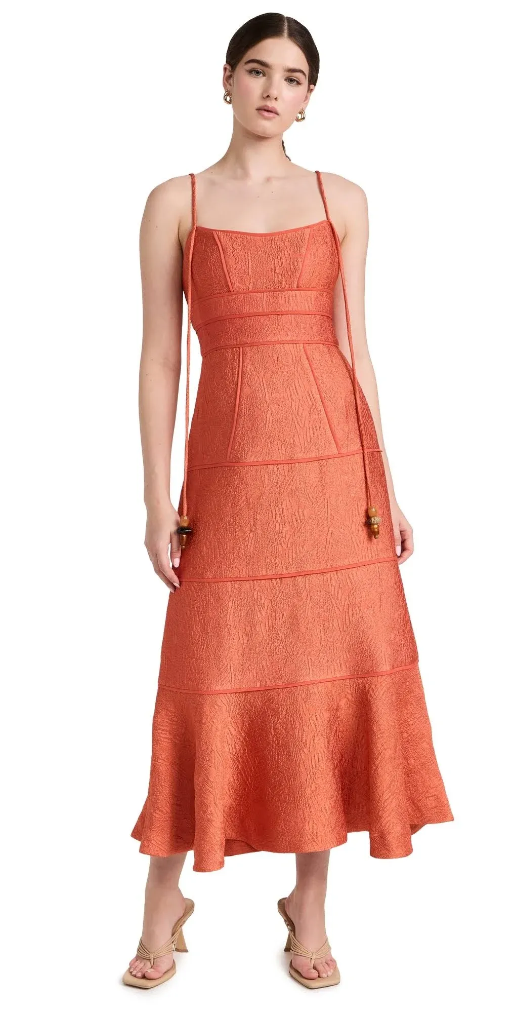 Vereda Sculpted Jacquard Midi Dress In Orange