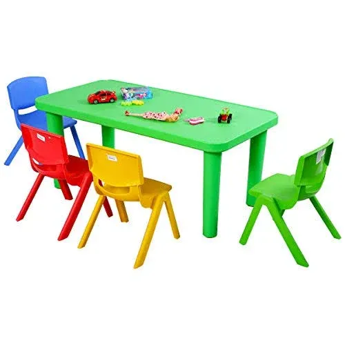 Costzon Kids Table and Chair Set, Plastic Learn and Play Activity Set, Colorful Stackable Chairs, Portable Table for School Home Play Room (Table & 4 Chairs)