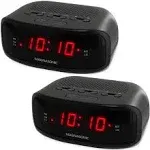 Magnasonic Digital AM/FM Clock Radio with Battery Backup, Dual Alarm - 2 Pack