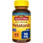 Nature Made Fast Dissolve Melatonin 10mg, Maximum Strength 100% Drug Free Sleep Aid for Adults, 45 Tablets, 45 Day Supply