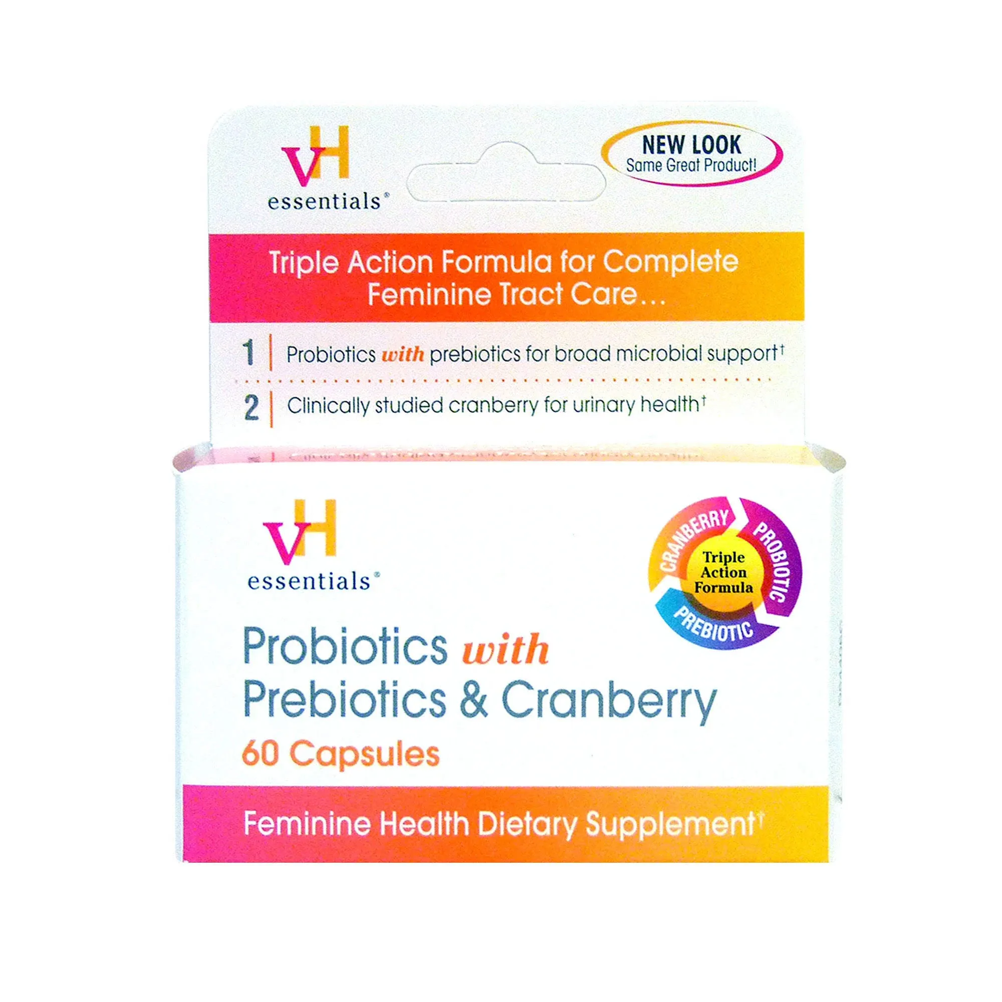 vH essentials Probiotics with Prebiotics and Cranberry Feminine Health Supplement, 60 Capsules, for Females