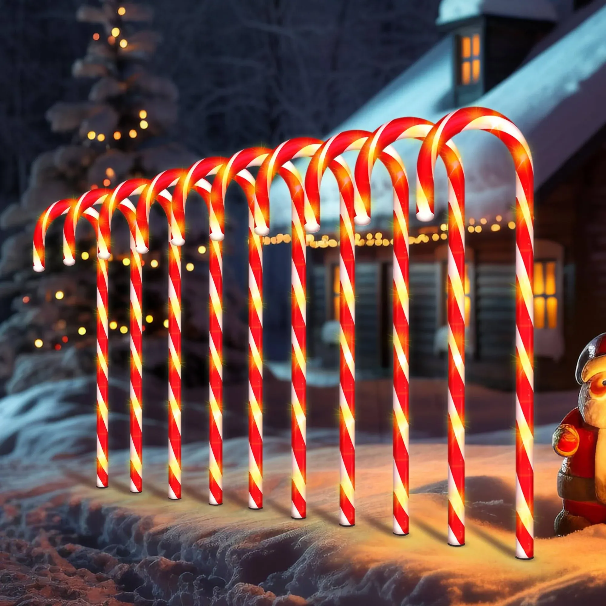 WeGuard 10pk Christmas Candy Cane Pathway Lights Outdoor Decorations 21" 8 ...