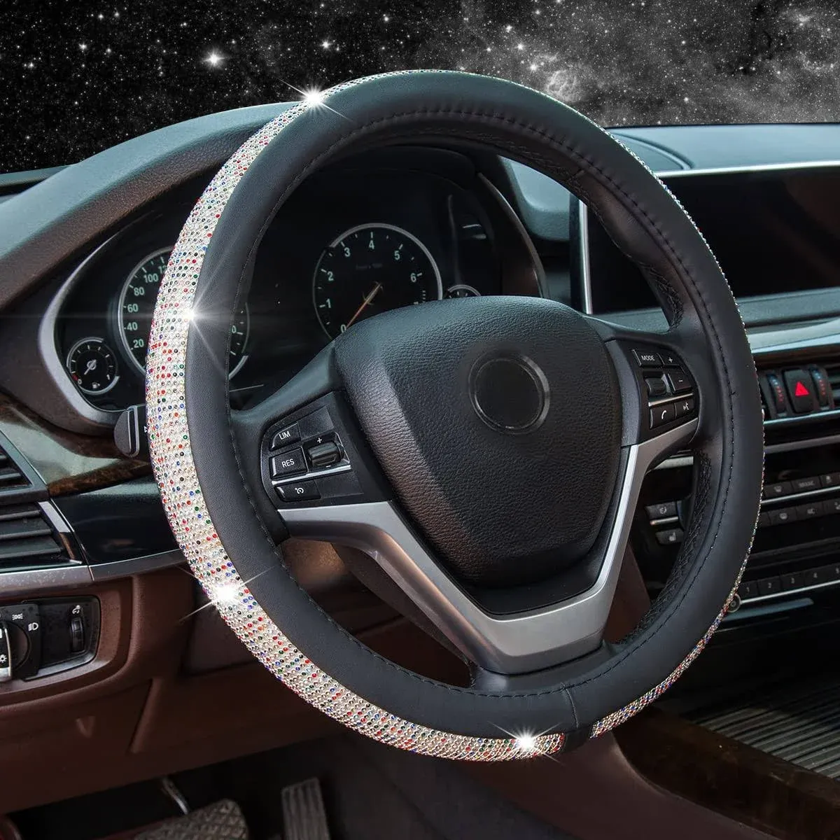 Chulian New Diamond Leather Steering Wheel Cover with Bling Bling Crystal ...