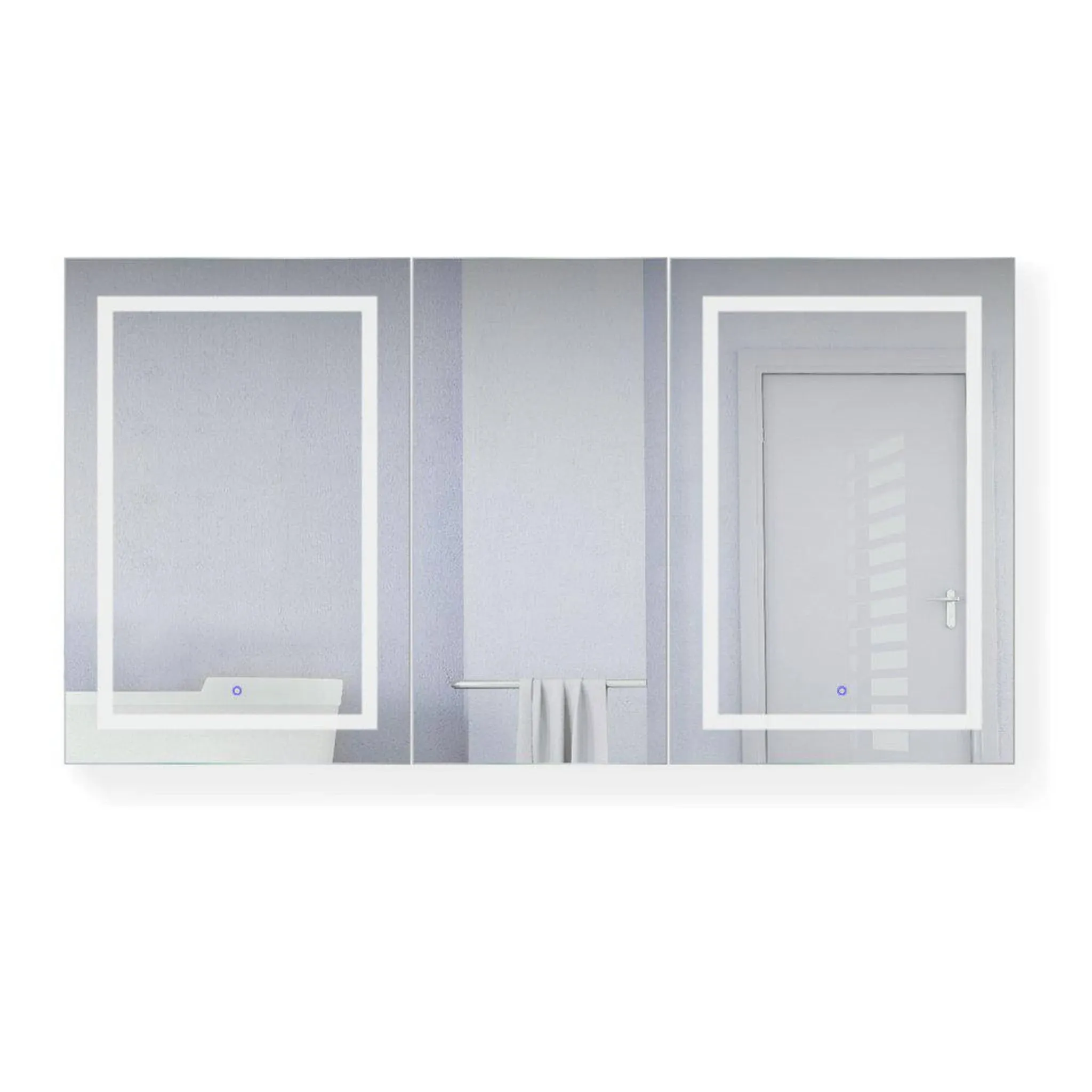 Krugg LED Medicine Cabinet 72 Inch X 36 Inch | Recessed or Surface Mount Mirror Cabinet w/Dimmer & Defogger + 3X Makeup Mirror Inside & Outlet + USB(Left Left Right)