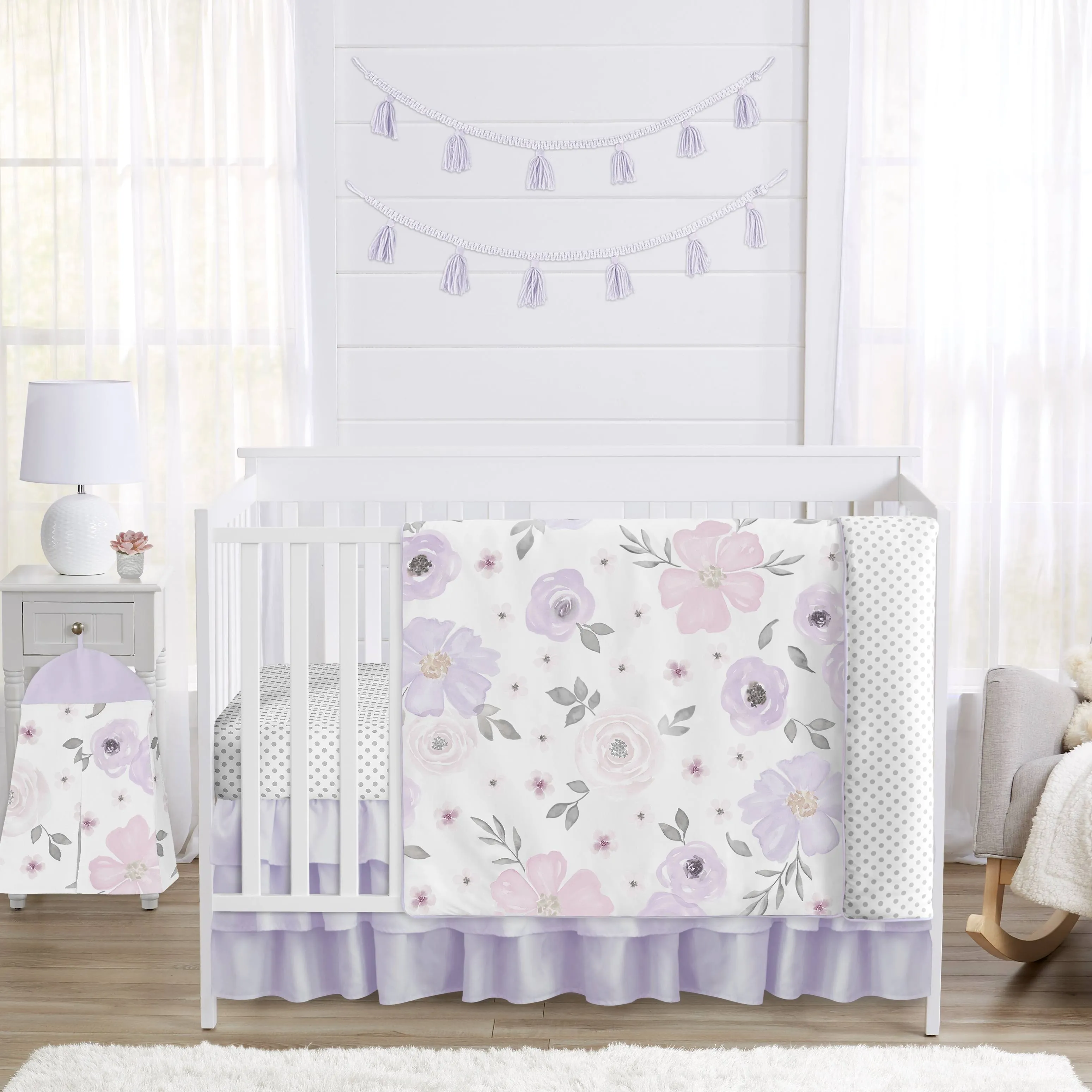 Sweet Jojo Designs Girl Baby Crib Bedding Set - Watercolor Floral Purple Pink ...