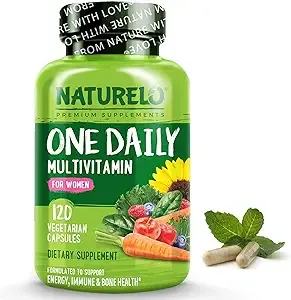 NATURELO One Daily Multivitamin for Women - Energy Support - Whole Food Supplement to Nourish Hair, Skin, Nails - Non-GMO - No Soy - Gluten Free - 120 Capsules - 4 Month Supply