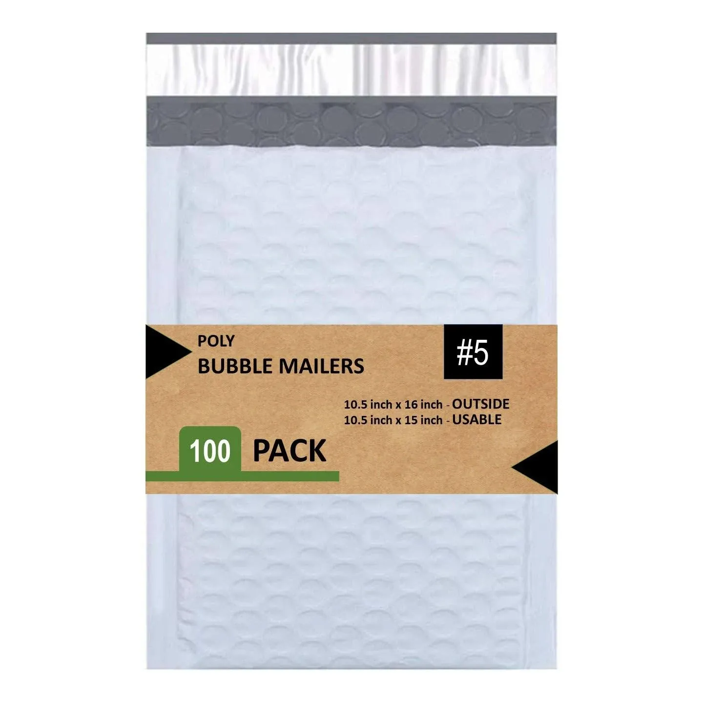 5 Poly Bubble Mailers 10.5X16 Inches Padded Envelope Mailer Waterproof Pack of 100 , White