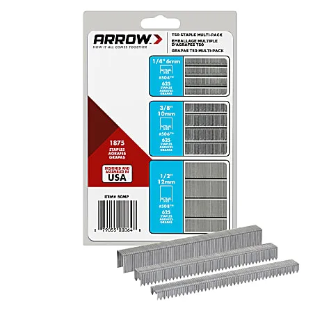 Arrow T50 Heavy-Duty Staples, Assorted Leg Lengths, Pack Of 1,875 Staples