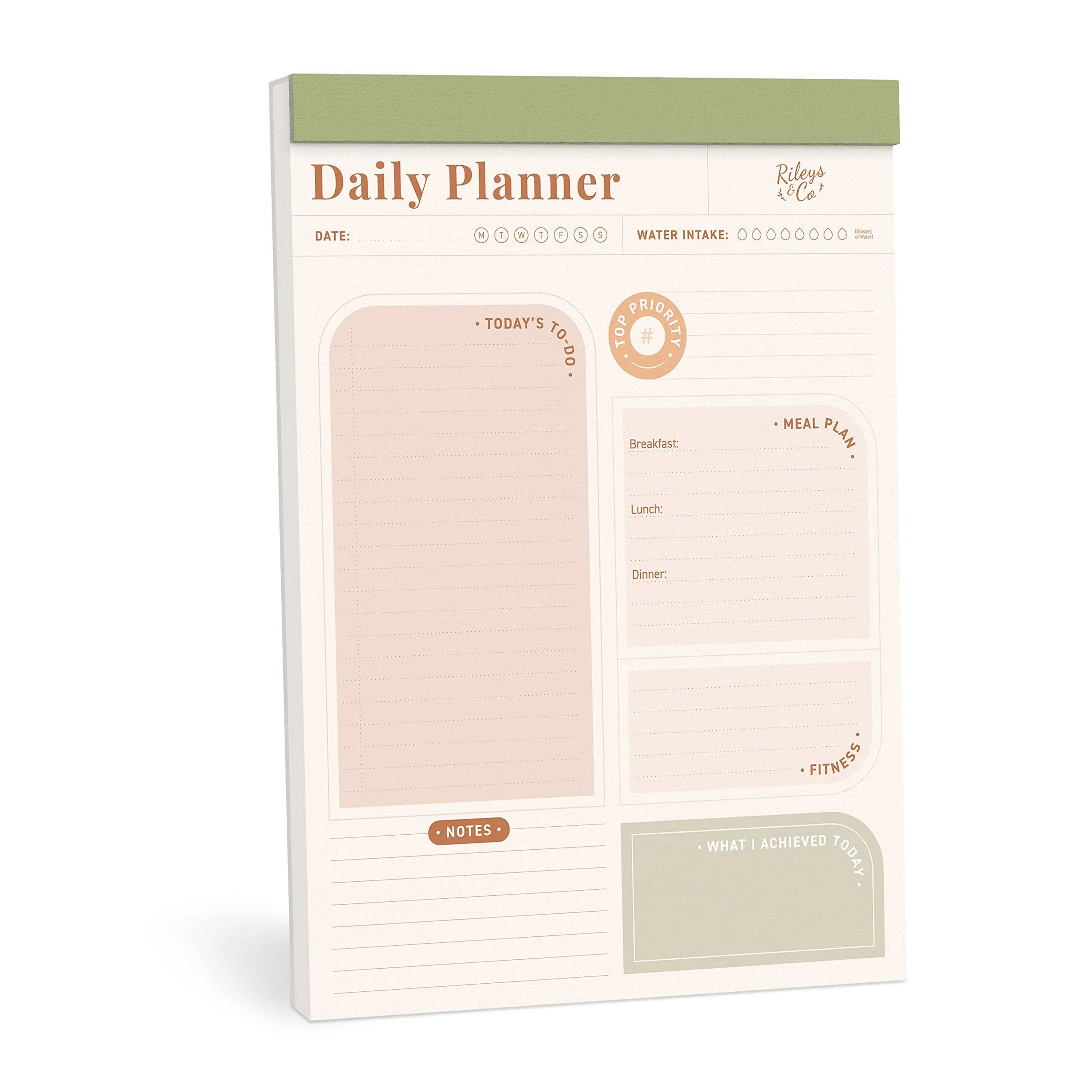 Rileys & Co to Do List Planner Pad, Undated Planner, Daily Agenda, 8.5 x 11 inch, 50-Sheets, Pink