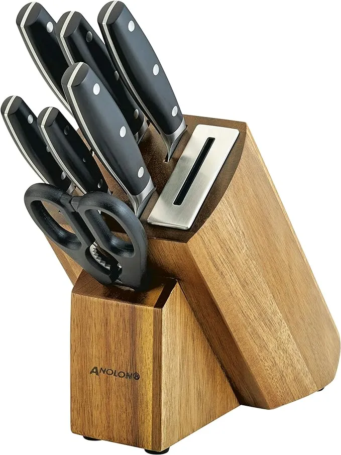 Anolon AlwaysSharp Japanese Steel Knife Block Set with Built-In Sharpener, 8 Piece