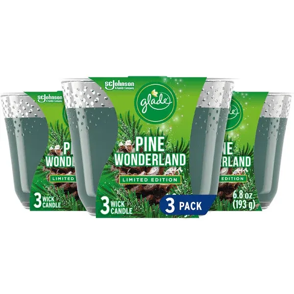 Glade Candle Pine Wonderland, Fragrance Candle Infused with Essential Oils, Air Freshener Candle, 3-Wick Candle, 6.8oz, 3 Count