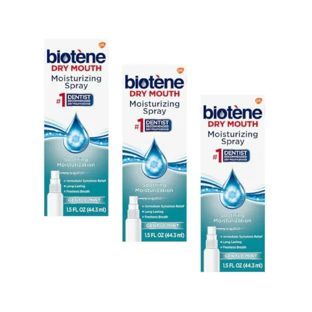 Biotene Gentle Mint Moisturizing Mouth Spray, Sugar-Free, for Dry Mouth and Fresh Breath, 1.5 fl oz (Pack of 3)