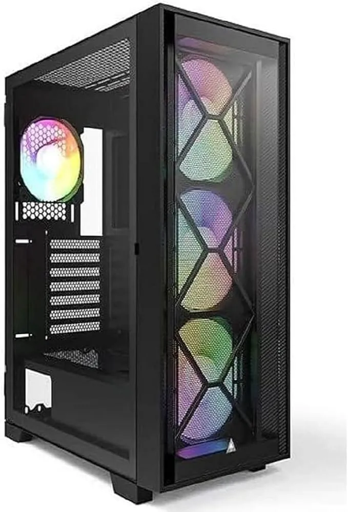 Montech AIR 100 ARGB Micro-ATX Tower with Four ARGB Fans Pre Installed, Ultra-Minimalist Design, Fine Mesh Front Panel, High Airflow, Unique Side Swivel Tempered Glass, Black