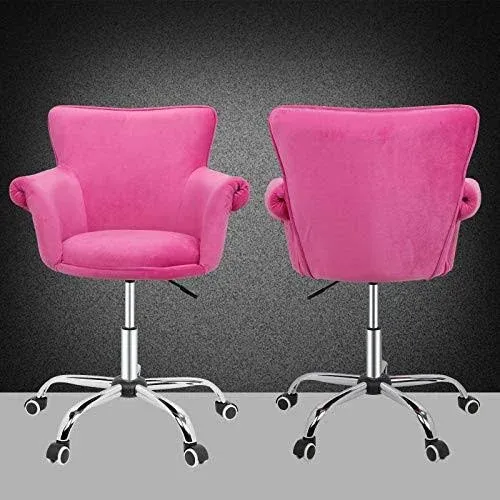 Pink Velvet Salon Vanity Chair Microfiber Pub Bar Stool Computer Swviel Seat