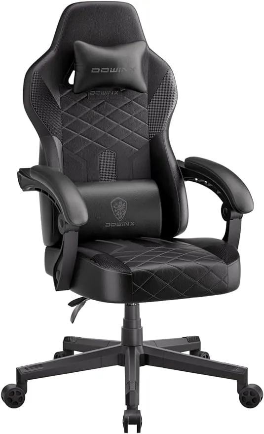 Dowinx Gaming Chair with Pocket Spring Cushion, Ergonomic Computer Chair High Back, Reclining Game Chair PU Leather 350lbs, Black