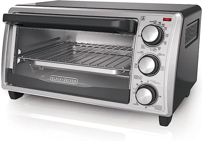 BLACK+DECKER 4-Slice Toaster Oven, Even Toast Technology, Fits a 9" Pizza, Black