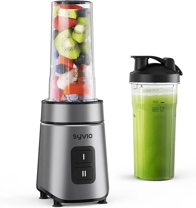 Syvio Blender for Shakes and Smoothies, 600W Personal Blender, Smoothie Blender with 2 Speed Control, Smoothie Maker with 2 BPA-Free 20Oz Sport Cup