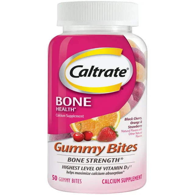 Caltrate Gummy Bites 500 mg Calcium and Vitamin D Supplement, Black Cherry, Strawberry, Orange - 100 Count