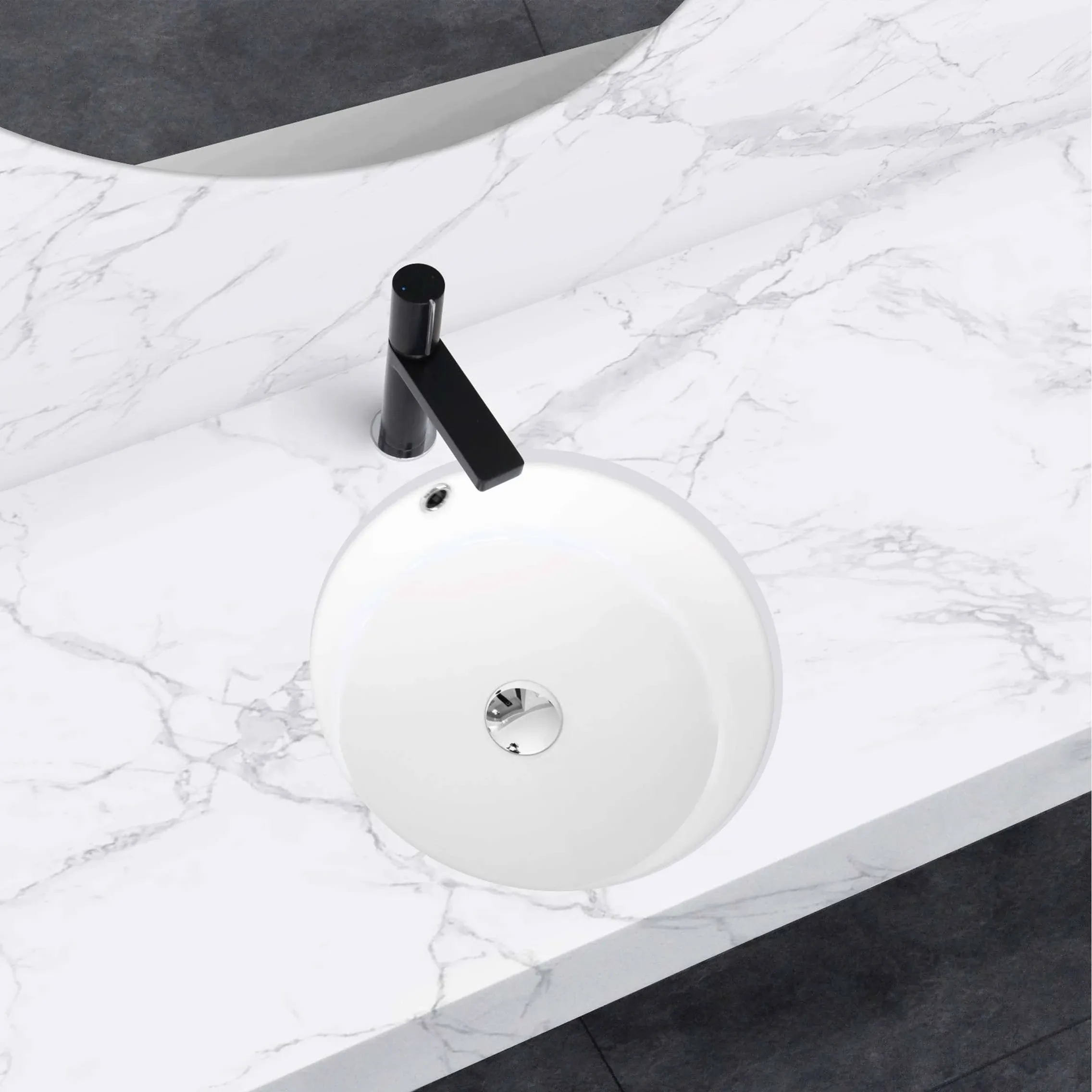 Stylish Natty 16" x 16" Round Undermount Ceramic Bathroom Sink with 2 Overflow Finishes P-207