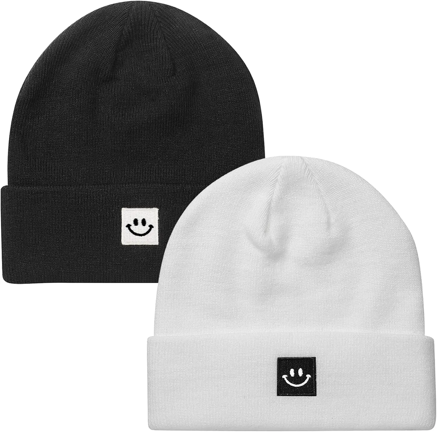 Knit Beanie Hat White/Black 2Pack