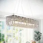 Siljoy Modern Rectangular Crystal Chandelier, 47" Rectangle Raindrop Hanging Ceiling Pendant Light Fixture Adjustable Height for Kitchen Island Dining Room, Polished Chrome Finish, L47 x W10 x H10