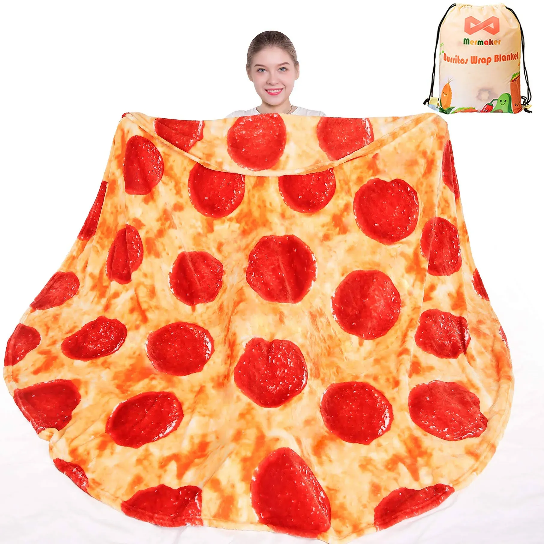 mermaker Pepperoni Pizzas Blanket 2.0 Double Sided 71 inch for Adult and Kids, Pizzas Blanket Adult Size, Realistic Food Blanket, 285 GSM Pizzas Blanket, Funny Gifts for Teenage Boys and Girls