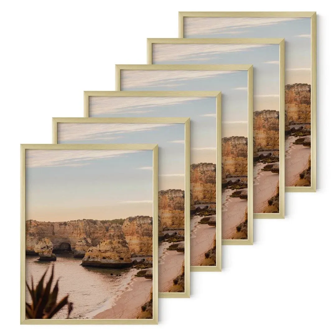 HAUS AND HUES Set of 6 Gold Frames 12x16 - Gold Gallery Wall Frame Set Picture Frames 12x16, Gold Photo Frames 12x16 Gold Picture Frame Set, 12x16 Frames Picture Frames Gold (Gold Aluminum Frames)