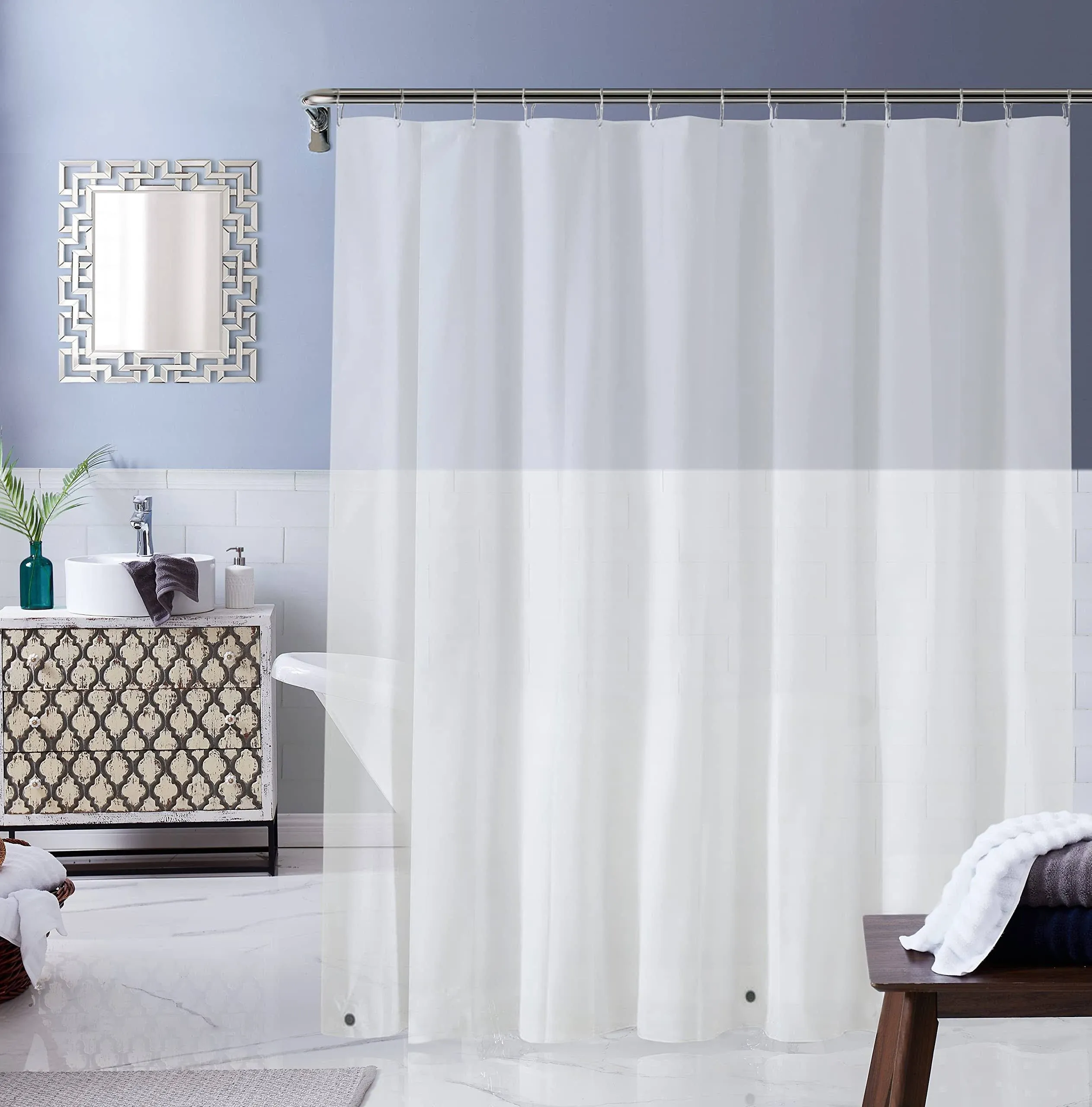 Dainty Home Shower Curtain Liner 3 Weighted Magnets Frosted 8Gauge 70"L x 72"W Heavy Duty Shower Curtain Liner, Thick Shower Liner, Washable Long Shower Curtain Liner Waterproof Fabric Shower Curtain