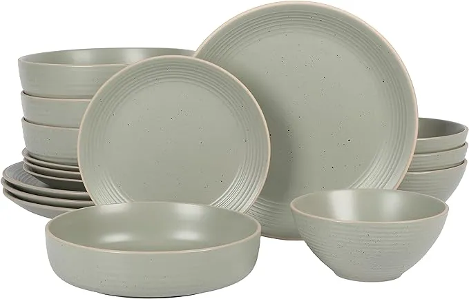 Gibson Home Dinah 16 Piece Double Bowl Stoneware Embossed Speckled Dinnerware Set