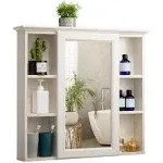 ALIMORDEN Mirror Medicine Cabinet with Shelves, Bathroom Wall Storage Cabinet, 30 Inch x 28 Inch, Over The Vanity, Toilet (No Back Board), White with Wood Grain