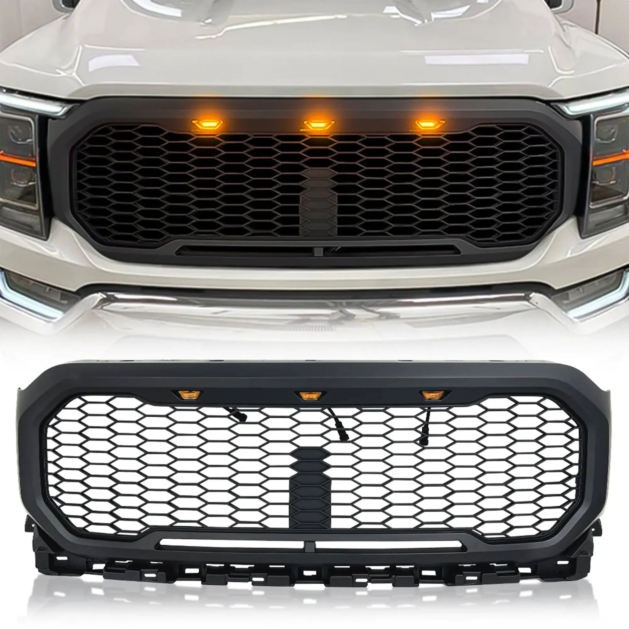 AMERICAN MODIFIED Front Grille Compatible with 2021-23 Ford F150, Replacement Mesh Grill w/DRL, w/o Camera Hole, Matte Black