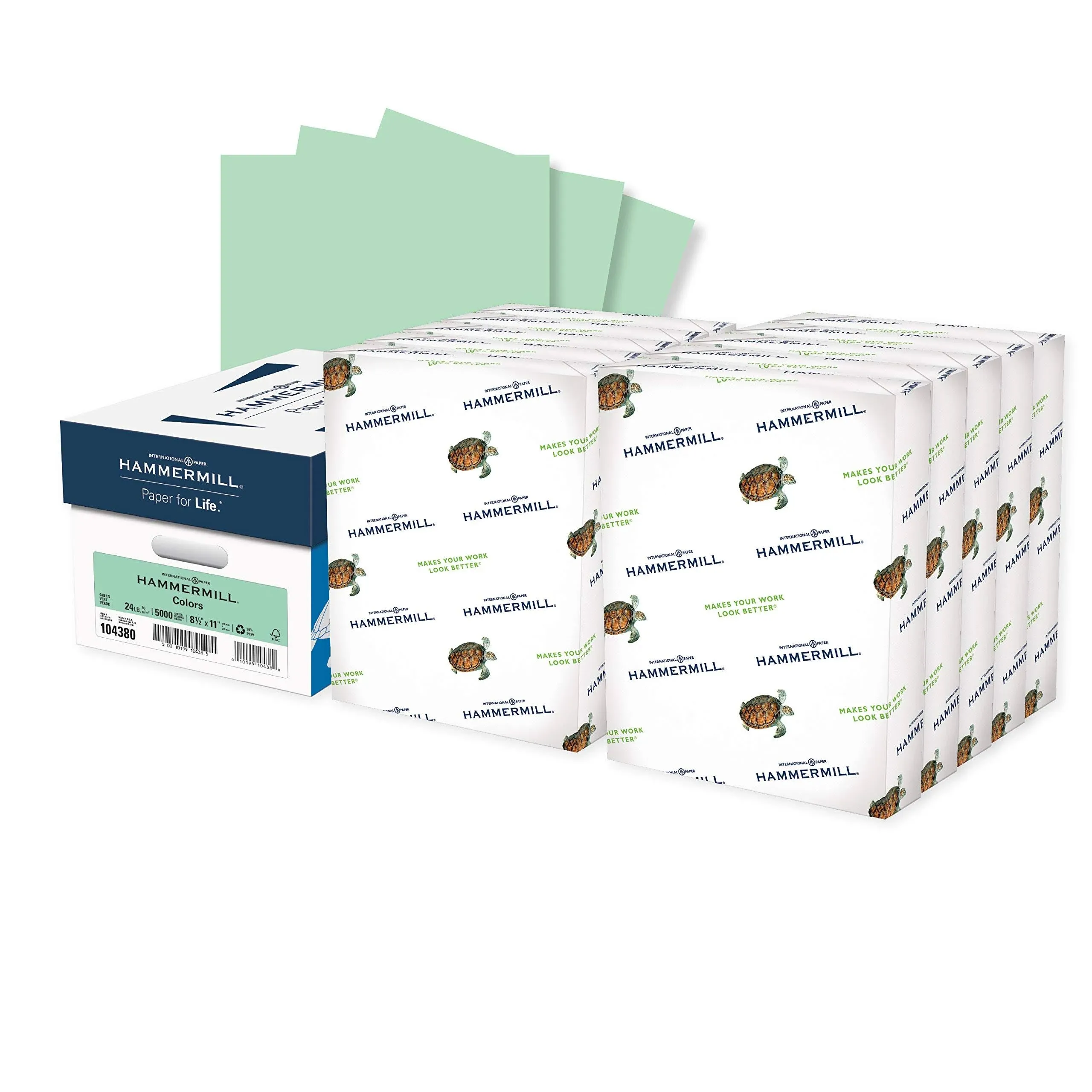 Hammermill Colored Paper 24 lb Green Printer Paper 8.5 x 11-10 Ream 5000 Shee...