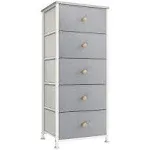 REAHOME Vertical Narrow Metal Tower Dresser with 5 Fabric Drawer Bins, Gray