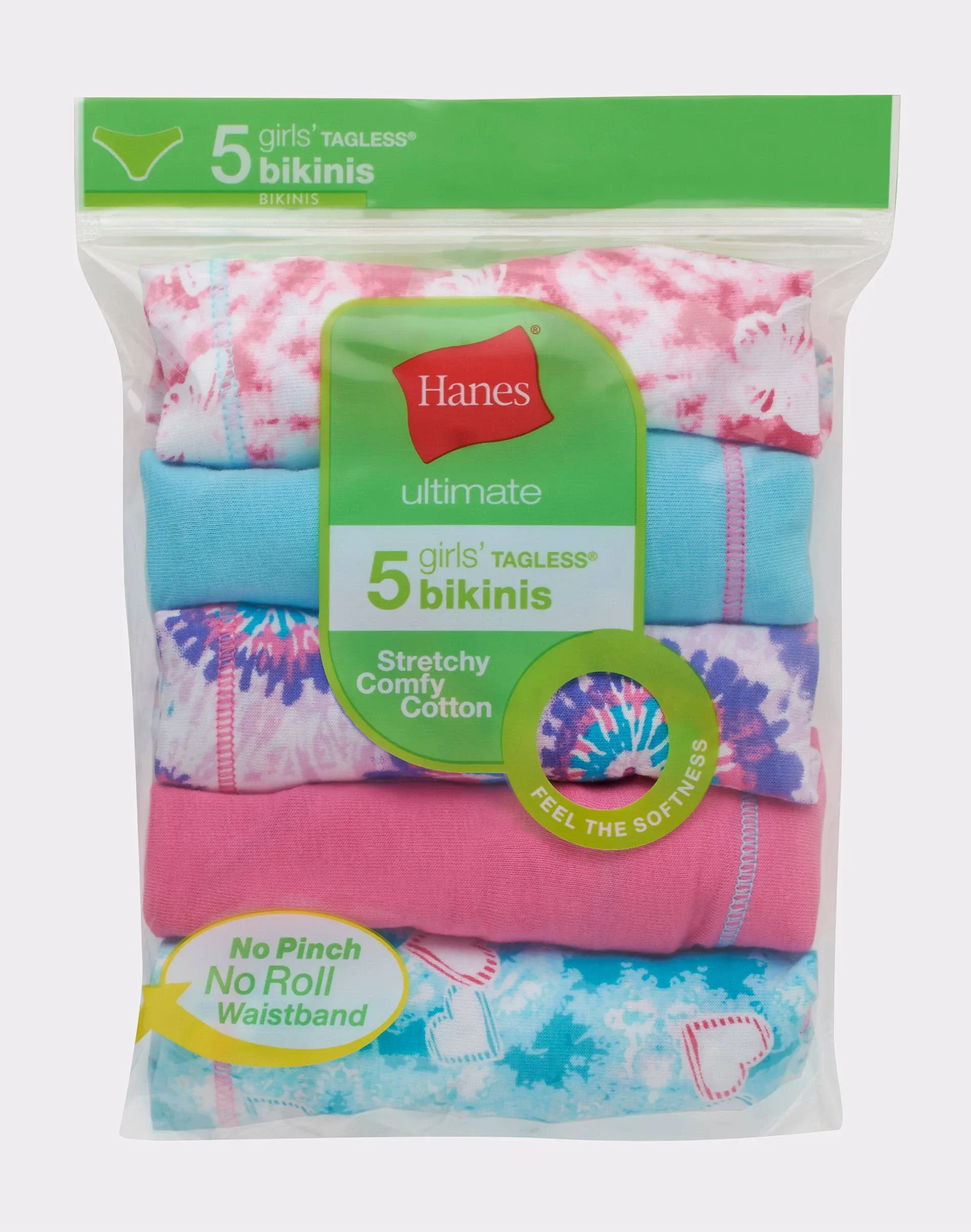 Hanes Ultimate Girls' Cotton Stretch Bikinis 5-Pack Assorted 1 12