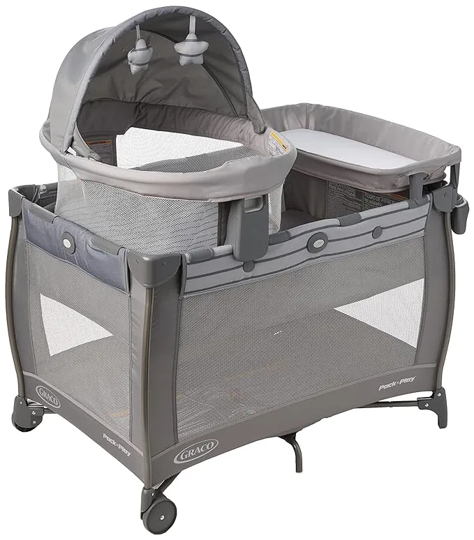 Graco Pack 'n Play Travel Dome LX Playard | Includes Portable Bassinet, Full-Size Infant Bassinet, and Diaper Changer, Leyton